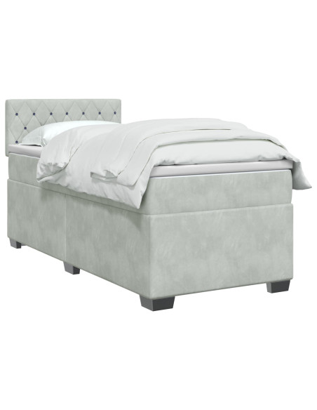 Letto con Box Spring, Materasso e LED Grigio Chiaro 90 x 190 cm