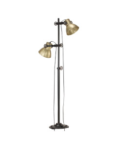 Lampada da Pavimento con 2 Paralumi Ottone E27 in Ghisa