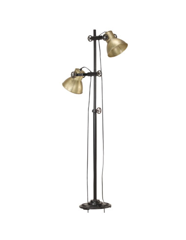 Lampada da Pavimento con 2 Paralumi Ottone E27 in Ghisa