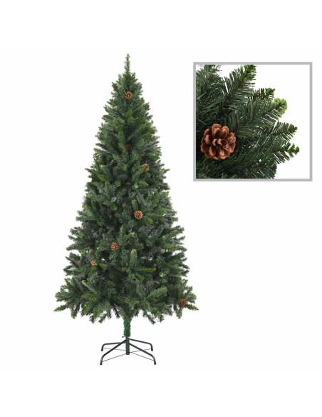 Albero di Natale Preilluminato con Palline Verde 210 cm