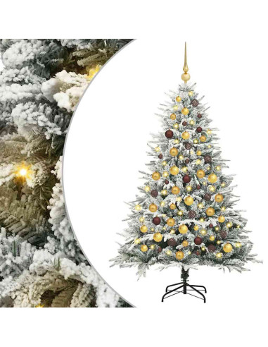 Albero di Natale Artificiale Pre-illuminato con Set di Palline