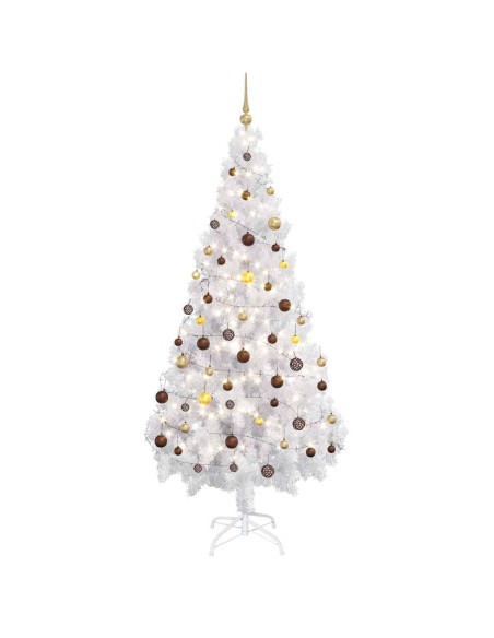 Albero di Natale Preilluminato con Palline Bianco 180 cm PVC