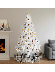 Set Albero Natale Artificiale a Metà LED Palline Bianco 210cm