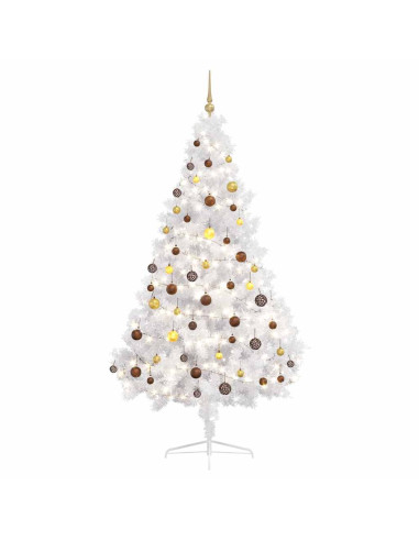 Set Albero Natale Artificiale a Metà LED Palline Bianco 210cm