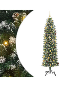 Albero di Natale Artificiale Sottile Verde e Bianco 240 cm 2