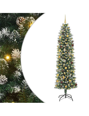 Albero di Natale Artificiale Sottile Verde e Bianco 240 cm