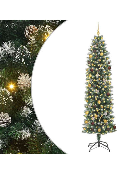 Albero di Natale Artificiale Sottile Verde e Bianco 240 cm