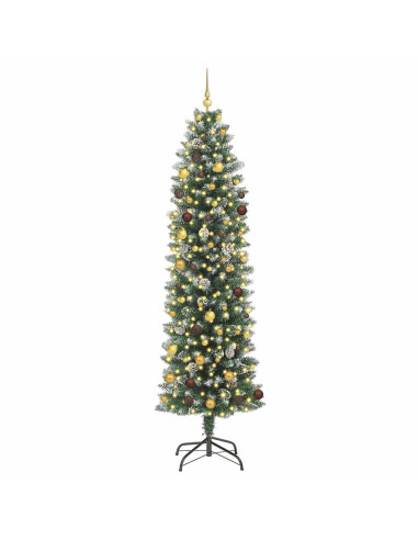 Albero di Natale Artificiale Sottile Verde e Bianco 240 cm