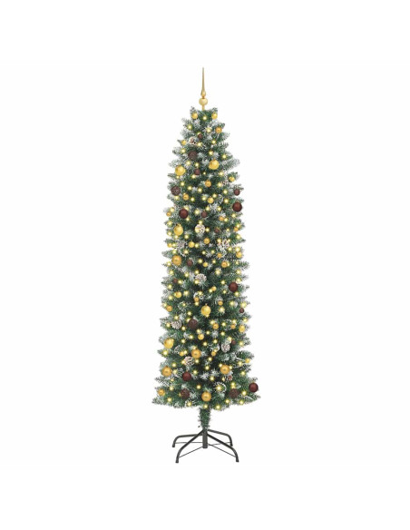 Albero di Natale Artificiale Sottile Verde e Bianco 240 cm