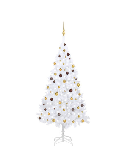 Albero di Natale Preilluminato con Palline Bianco 240 cm PVC