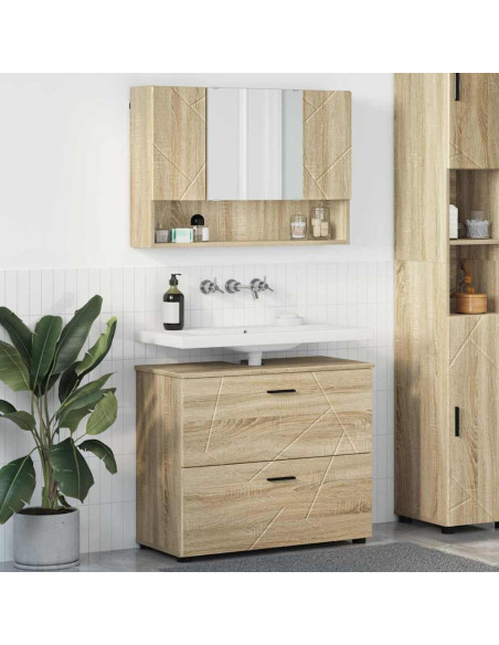 Set di mobili per il bagno con cassetto 2 pcs Rovere Sonoma