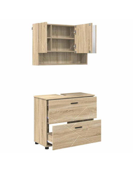 Set di mobili per il bagno con cassetto 2 pcs Rovere Sonoma