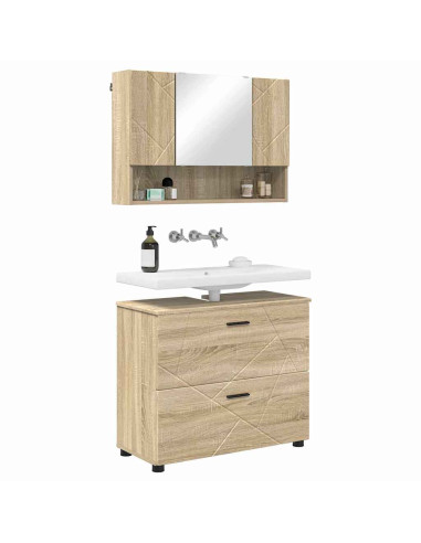 Set di mobili per il bagno con cassetto 2 pcs Rovere Sonoma