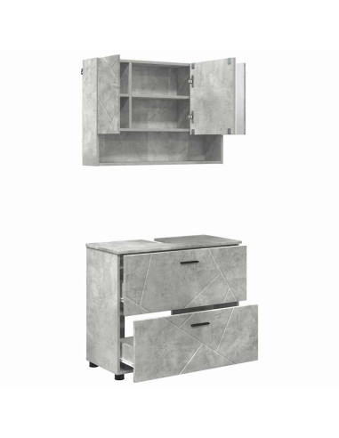 Set di mobili per il bagno con cassetto 2 pcs Grigio cemento