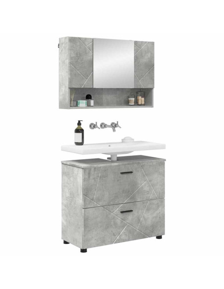 Set di mobili per il bagno con cassetto 2 pcs Grigio cemento