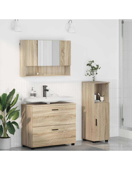 Set di mobili per il bagno con cassetto 3 pcs Rovere Sonoma