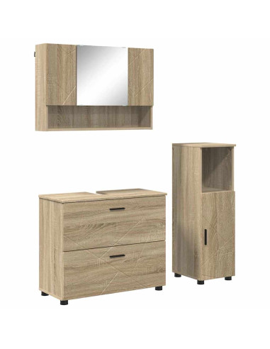 Set di mobili per il bagno con cassetto 3 pcs Rovere Sonoma