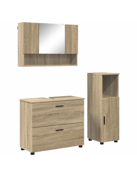 Set di mobili per il bagno con cassetto 3 pcs Rovere Sonoma
