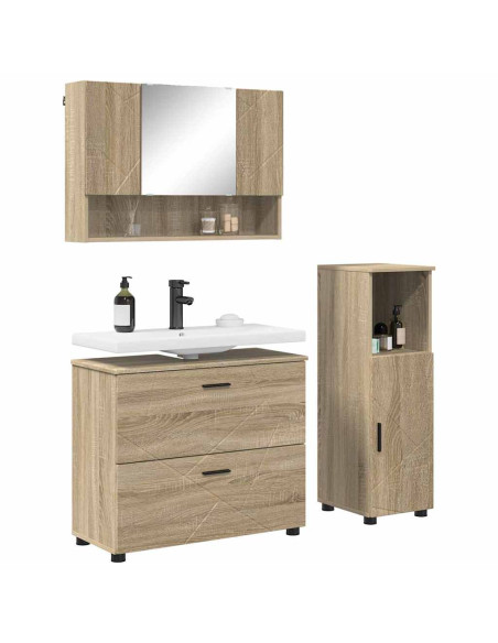 Set di mobili per il bagno con cassetto 3 pcs Rovere Sonoma