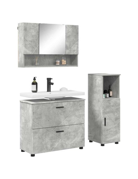 Set di mobili per il bagno con cassetto 3 pcs Grigio cemento