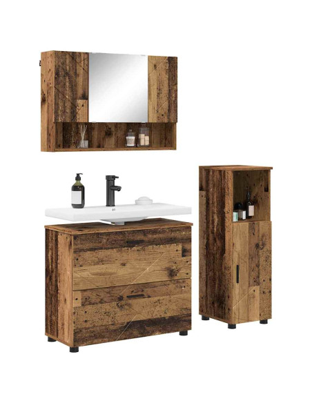 Set di mobili per il bagno con cassetto 3 pcs Legno vecchio