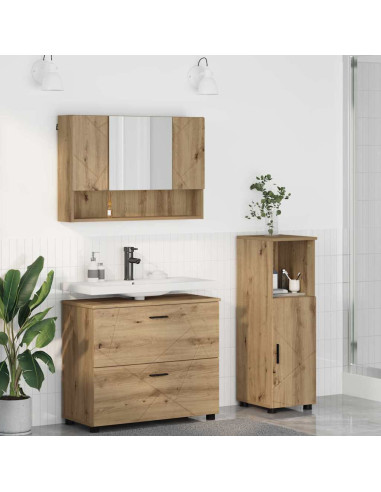 Set di mobili per il bagno 3 pz Rovere artigianale