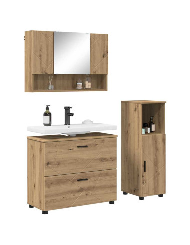 Set di mobili per il bagno 3 pz Rovere artigianale