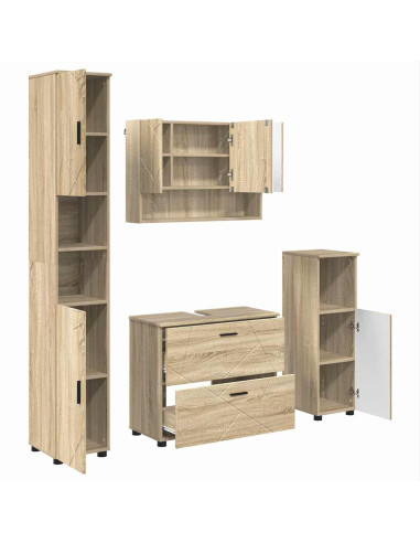 Set di mobili per il bagno con cassetto 4 pcs Rovere Sonoma