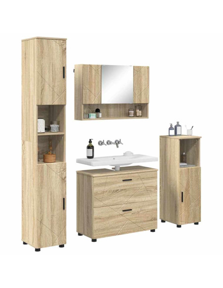 Set di mobili per il bagno con cassetto 4 pcs Rovere Sonoma