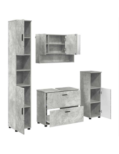Set di mobili per il bagno con cassetto 4 pcs Grigio cemento