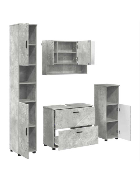 Set di mobili per il bagno con cassetto 4 pcs Grigio cemento