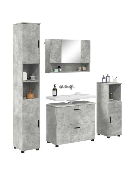 Set di mobili per il bagno con cassetto 4 pcs Grigio cemento