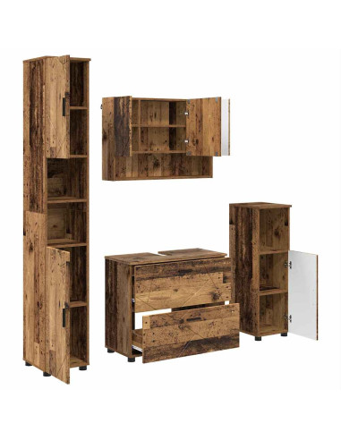 Set di mobili per il bagno con cassetto 4 pcs Legno vecchio