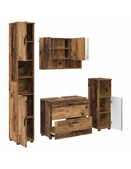 Set di mobili per il bagno con cassetto 4 pcs Legno vecchio