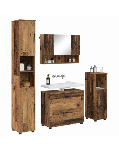 Set di mobili per il bagno con cassetto 4 pcs Legno vecchio