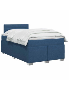 Letto con Box Spring, Materasso e LED Blu 120 x 200 cm Tessuto 2