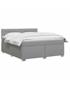 Letto con Box Spring, Materasso e LED Grigio Chiaro Tessuto 2