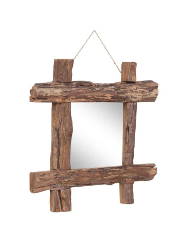 Specchio con Tronchi Naturale 50x50 cm in Teak di Recupero