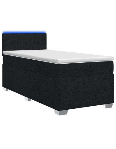 Letto con Box Spring, Materasso e LED Nero 100 x 200 cm Tessuto