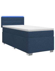 Letto con Box Spring, Materasso e LED Blu 100 x 200 cm Tessuto