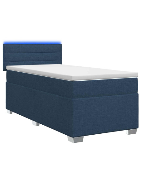 Letto con Box Spring, Materasso e LED Blu 100 x 200 cm Tessuto
