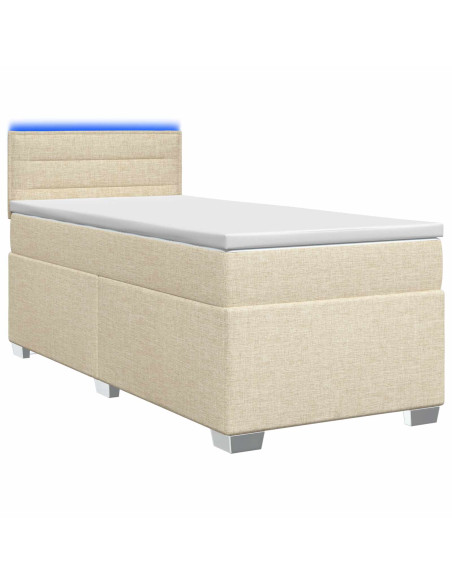 Letto con Box Spring, Materasso e LED Crema 100 x 200 cm