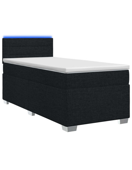 Letto con Box Spring, Materasso e LED Nero 100 x 200 cm Tessuto