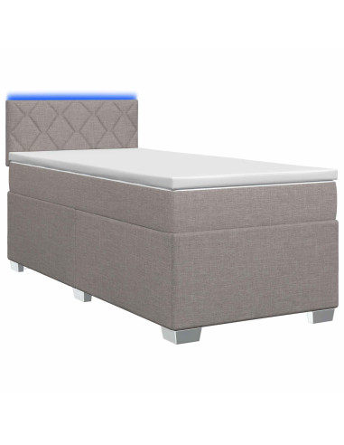 Letto con Box Spring, Materasso e LED Tortora 90 x 190 cm