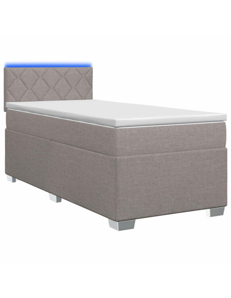 Letto con Box Spring, Materasso e LED Tortora 90 x 190 cm