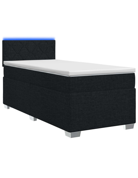 Letto con Box Spring, Materasso e LED Nero 90 x 190 cm Tessuto