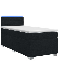Letto con Box Spring, Materasso e LED Nero 90 x 190 cm Tessuto
