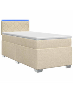 Letto con Box Spring, Materasso e LED Crema 80 x 200 cm Tessuto