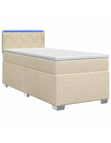 Letto con Box Spring, Materasso e LED Crema 80 x 200 cm Tessuto