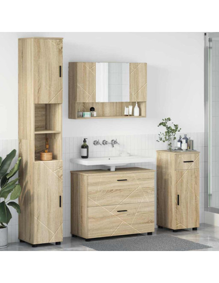 Set di mobili per il bagno con cassetto 4 pcs Rovere Sonoma